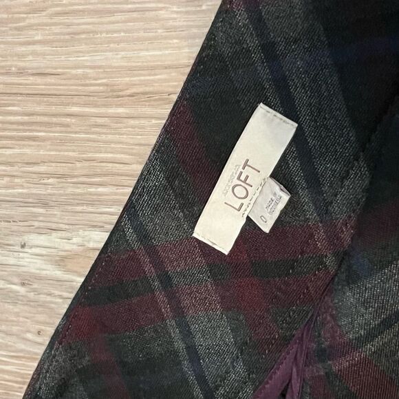 Loft Plaid Academia Gray Black Purple Zippers Mini Above Knee Career Skirt 0 XS - Picture 7 of 9